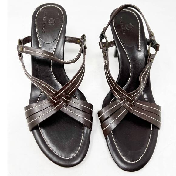 Cole Haan‎ Leather Stitch Detail Slingback Sandal Heel Brown Size 9B - Picture 1 of 9